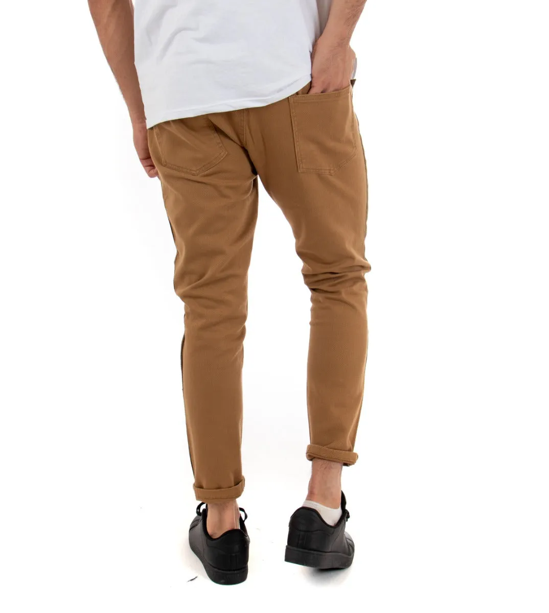 Pantaloni Jeans Con Taglio Al Ginocchio Uomo Slim Fit Camel Casual GIOSAL-P3321A