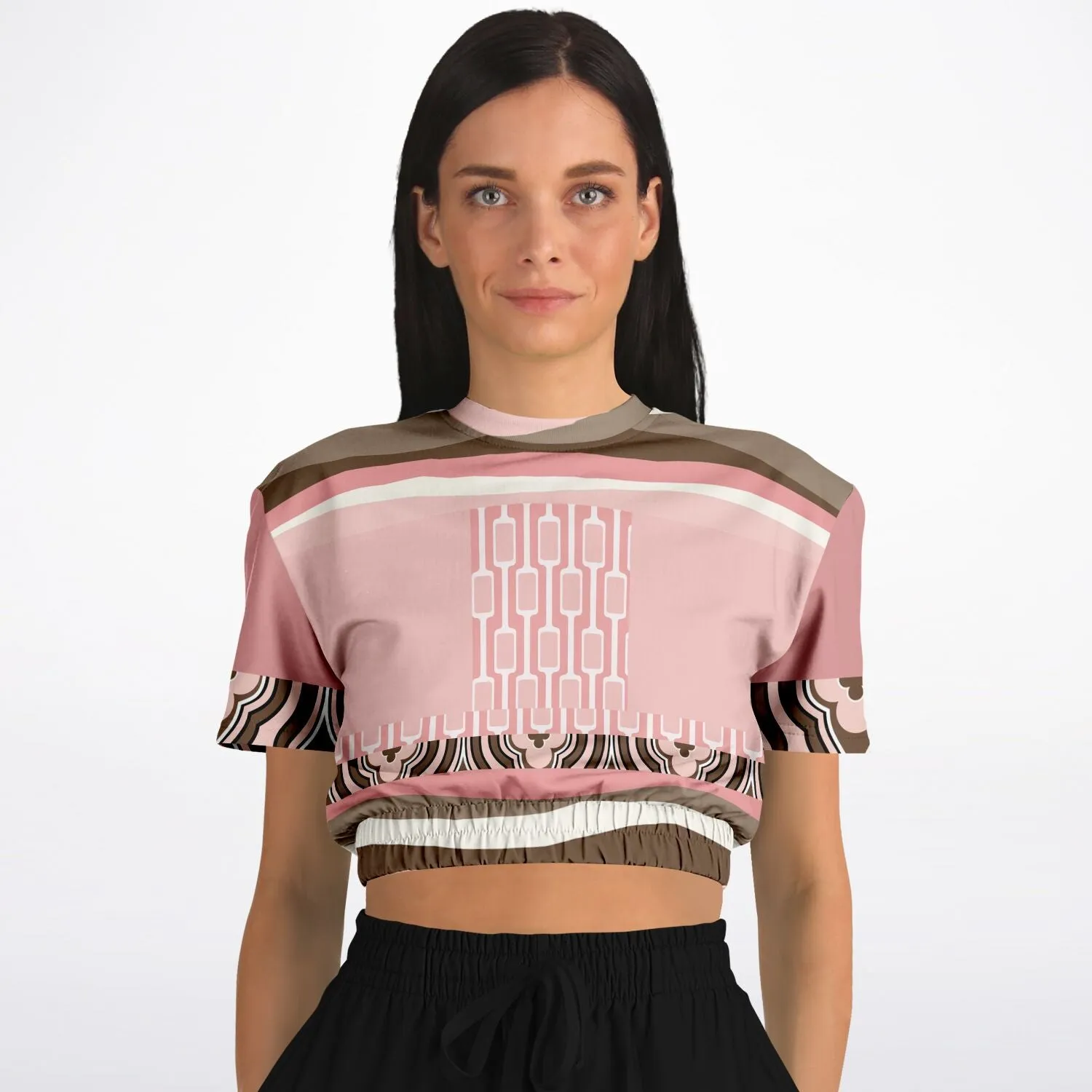 Pink Geo Zebra Short Sleeve Cropped Eco-Poly Sweater