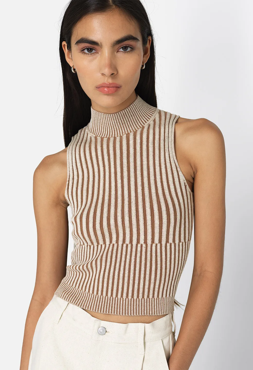 Piper Silk Rib Mock Neck Top / Mocha