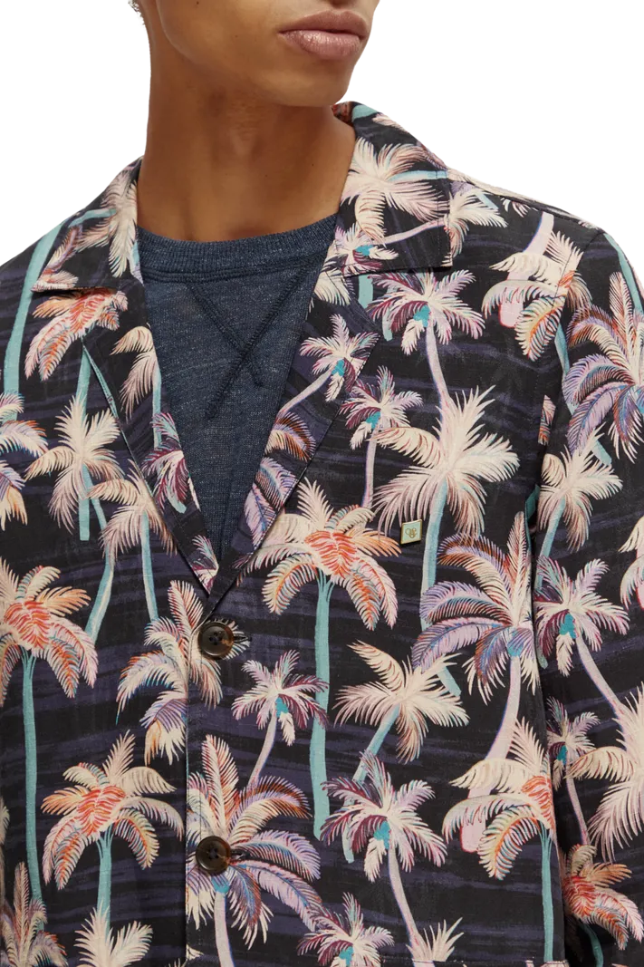 Printed Linen-Blend Unconstructed | Black Palmtree