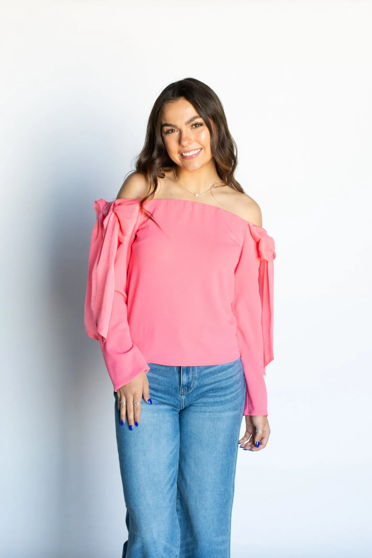 Pulling Heart Strings Pink Off Shoulder Top