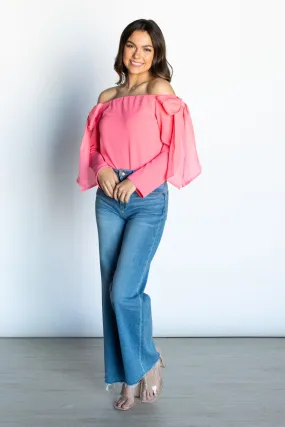 Pulling Heart Strings Pink Off Shoulder Top