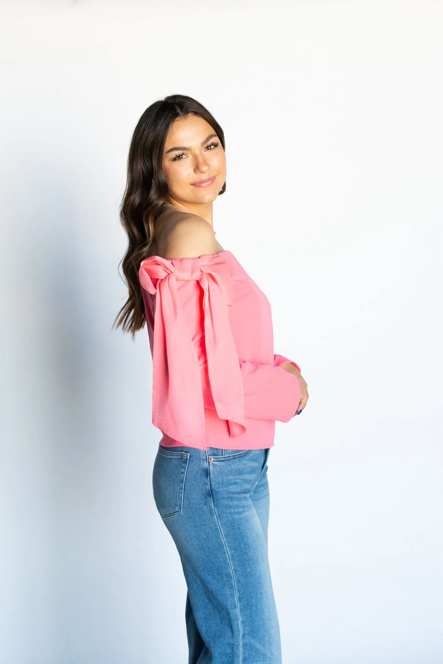 Pulling Heart Strings Pink Off Shoulder Top