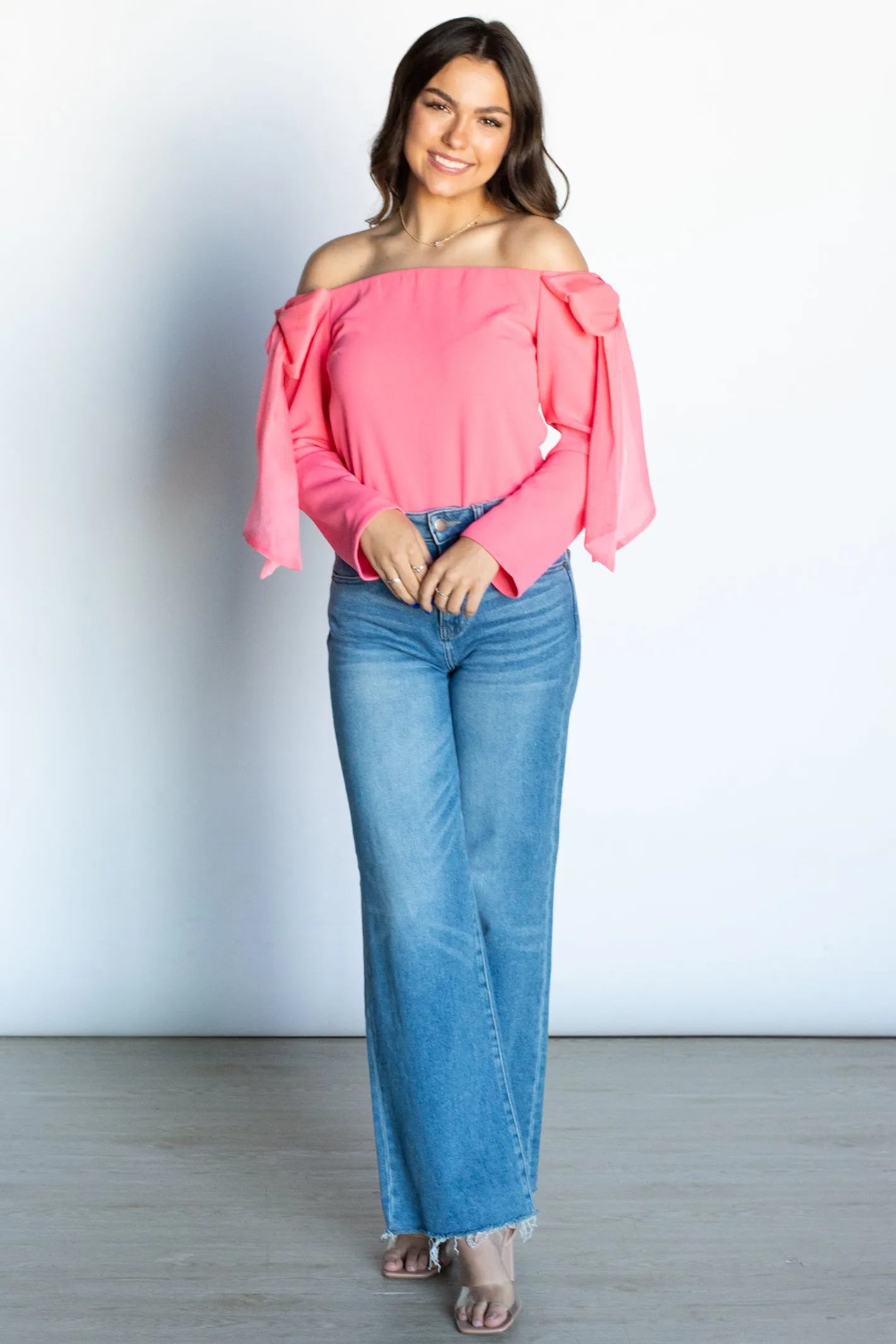 Pulling Heart Strings Pink Off Shoulder Top