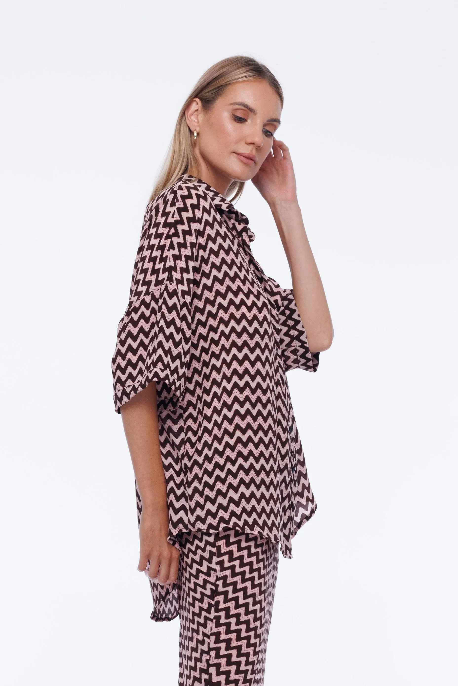 Santiago Shirt - Chocolate/Ivory/Pink Zig Zag