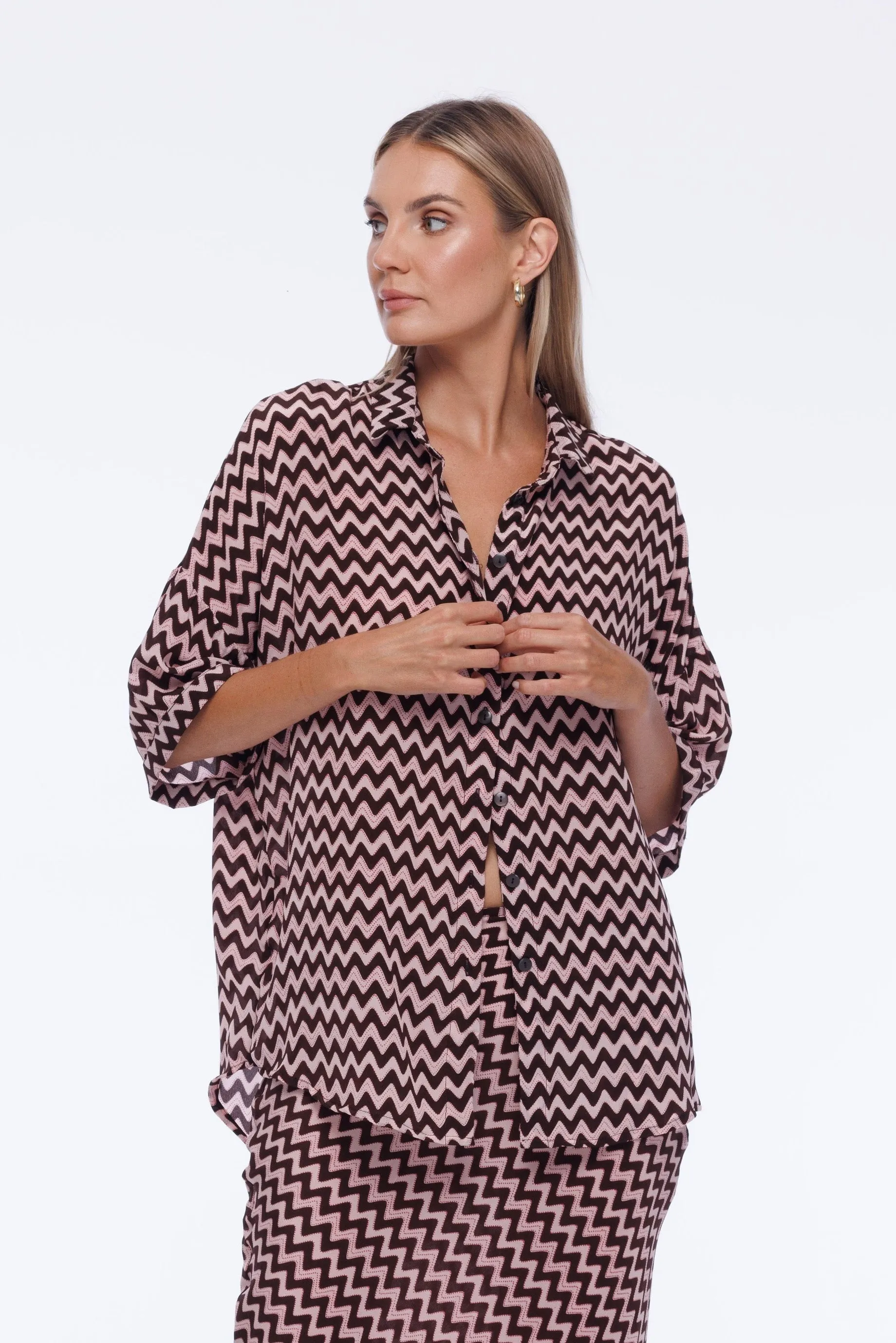 Santiago Shirt - Chocolate/Ivory/Pink Zig Zag