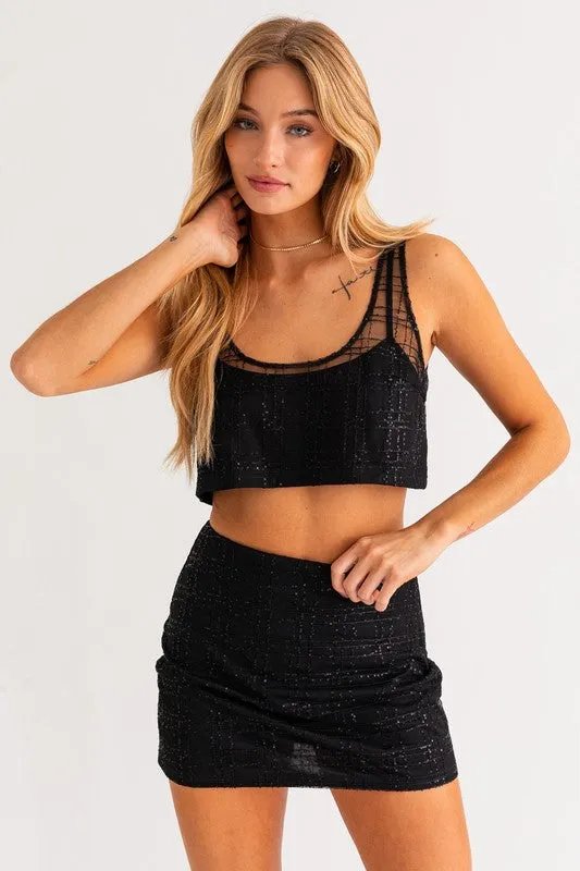 Sleeveless Sparkling Net Crop Top