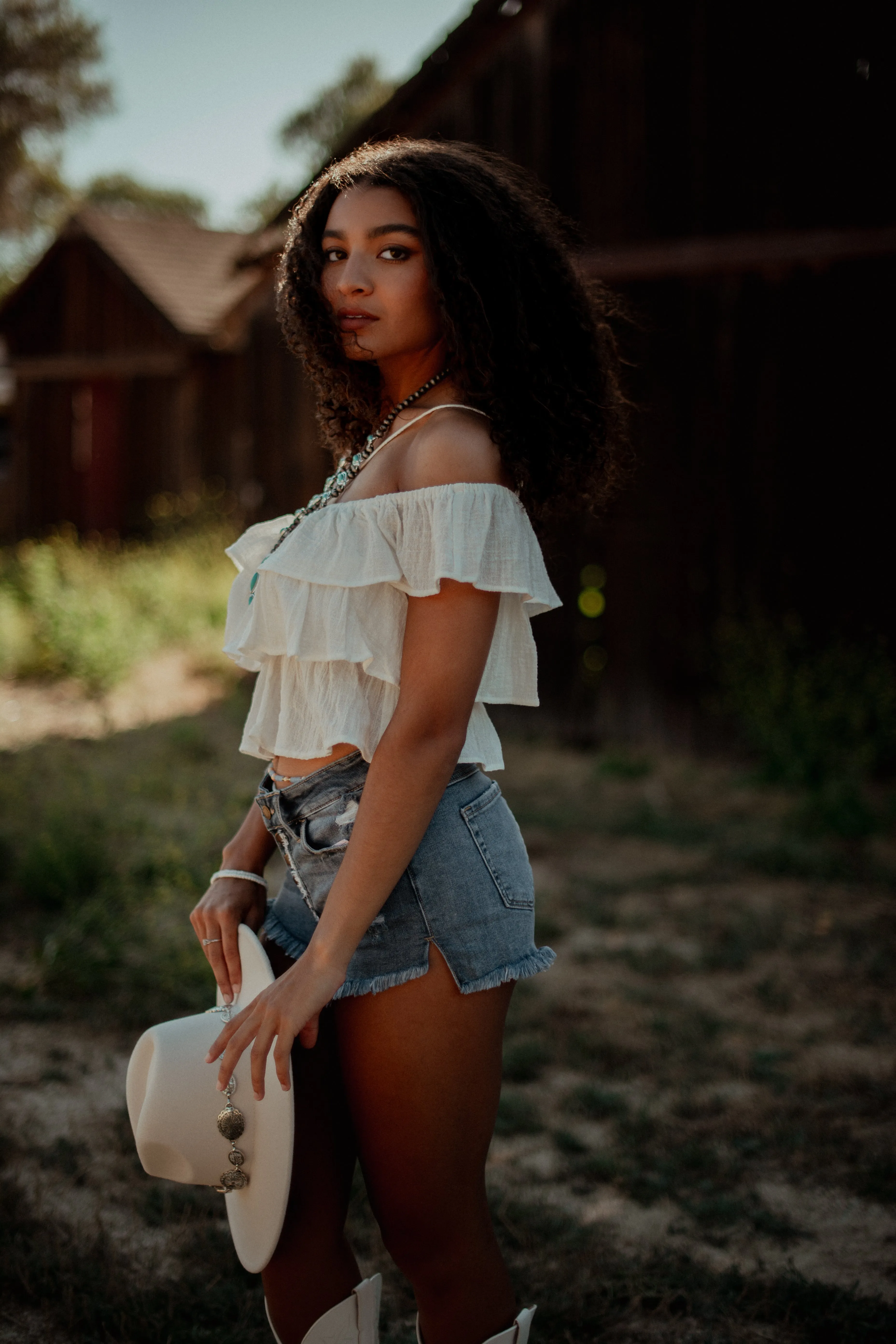 Summer Storm Off The Shoulder Ruffle Crop Top - Off White