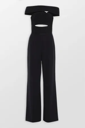 Textured Lurex Off Shoulder Jumpsuit