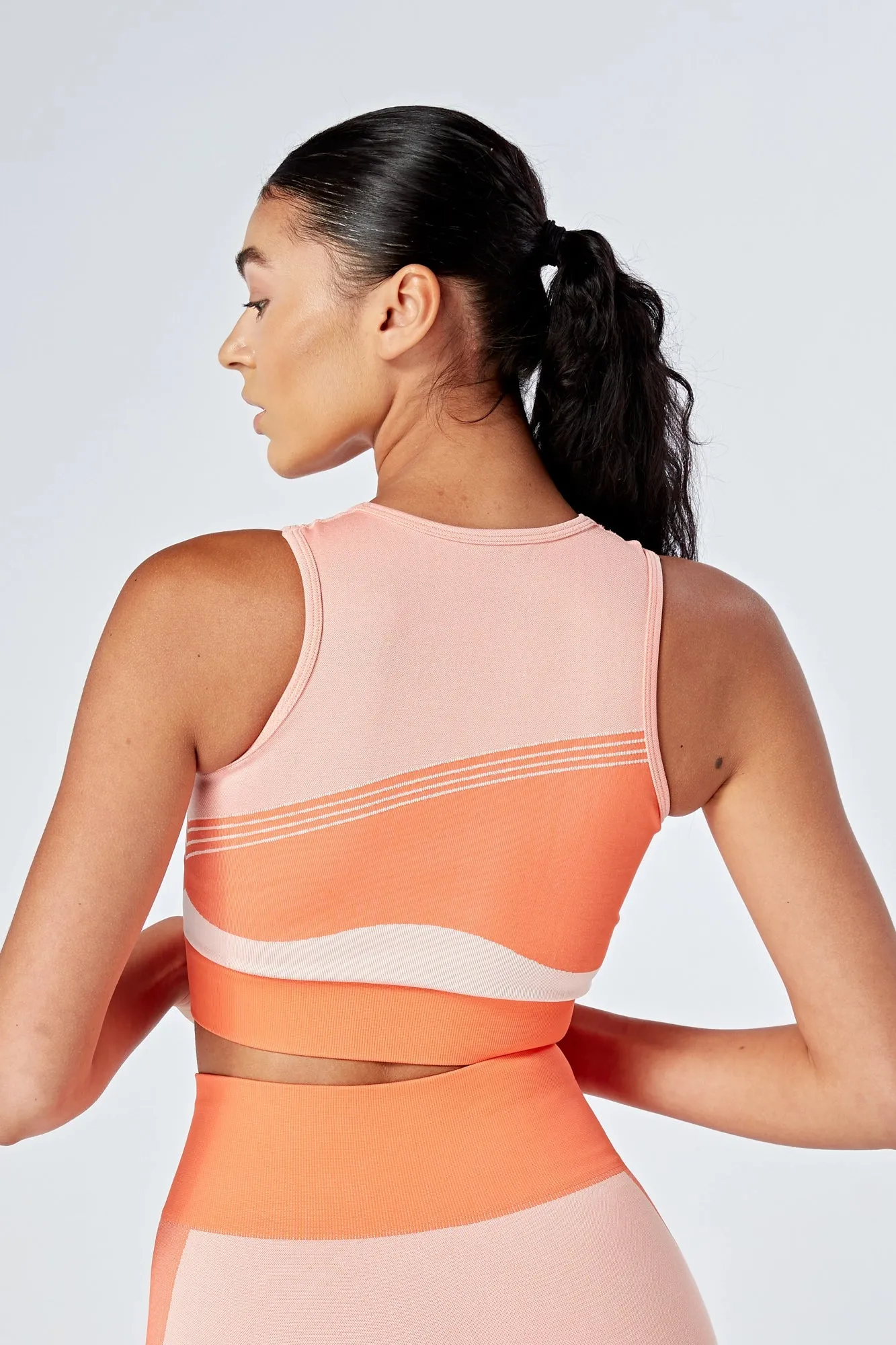 Twill Active Recycled Colour Block Body Fit Racer Crop Top - Coral