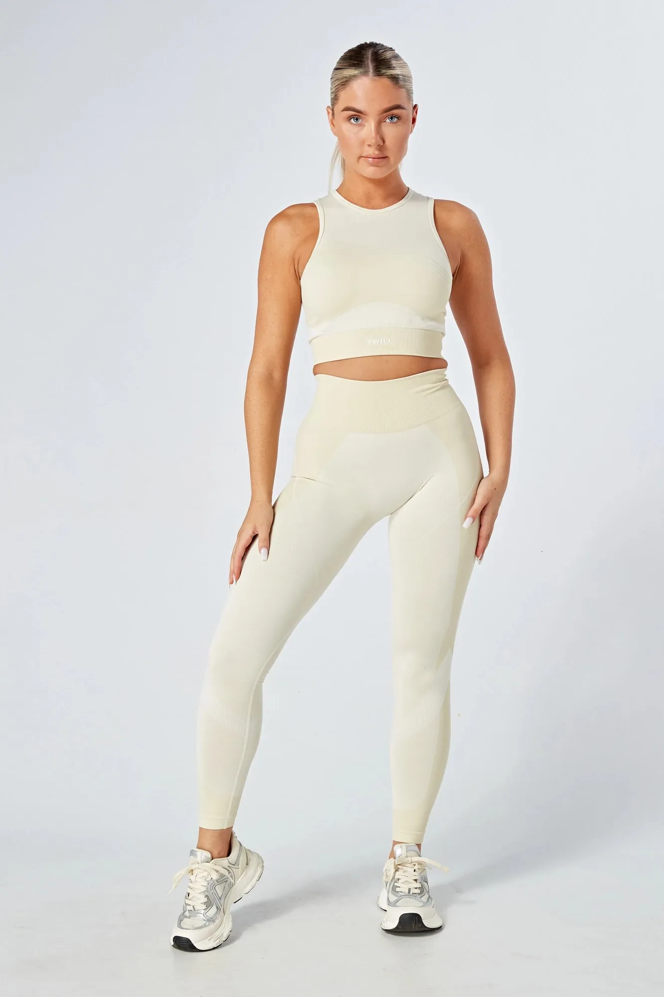 Twill Active Recycled Colour Block Body Fit Racer Crop Top - Stone