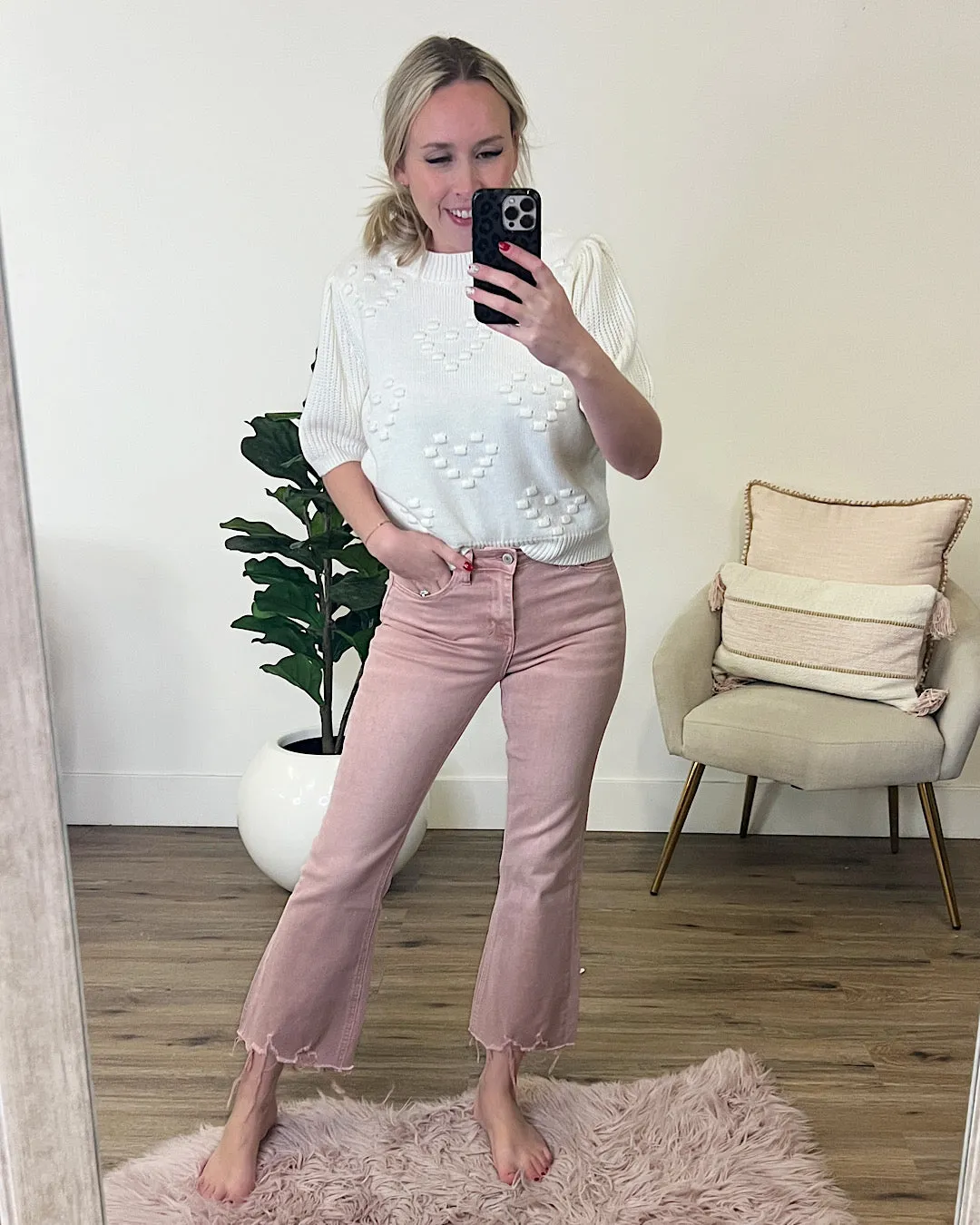 Vervet Light Coral Crop Flare Jeans