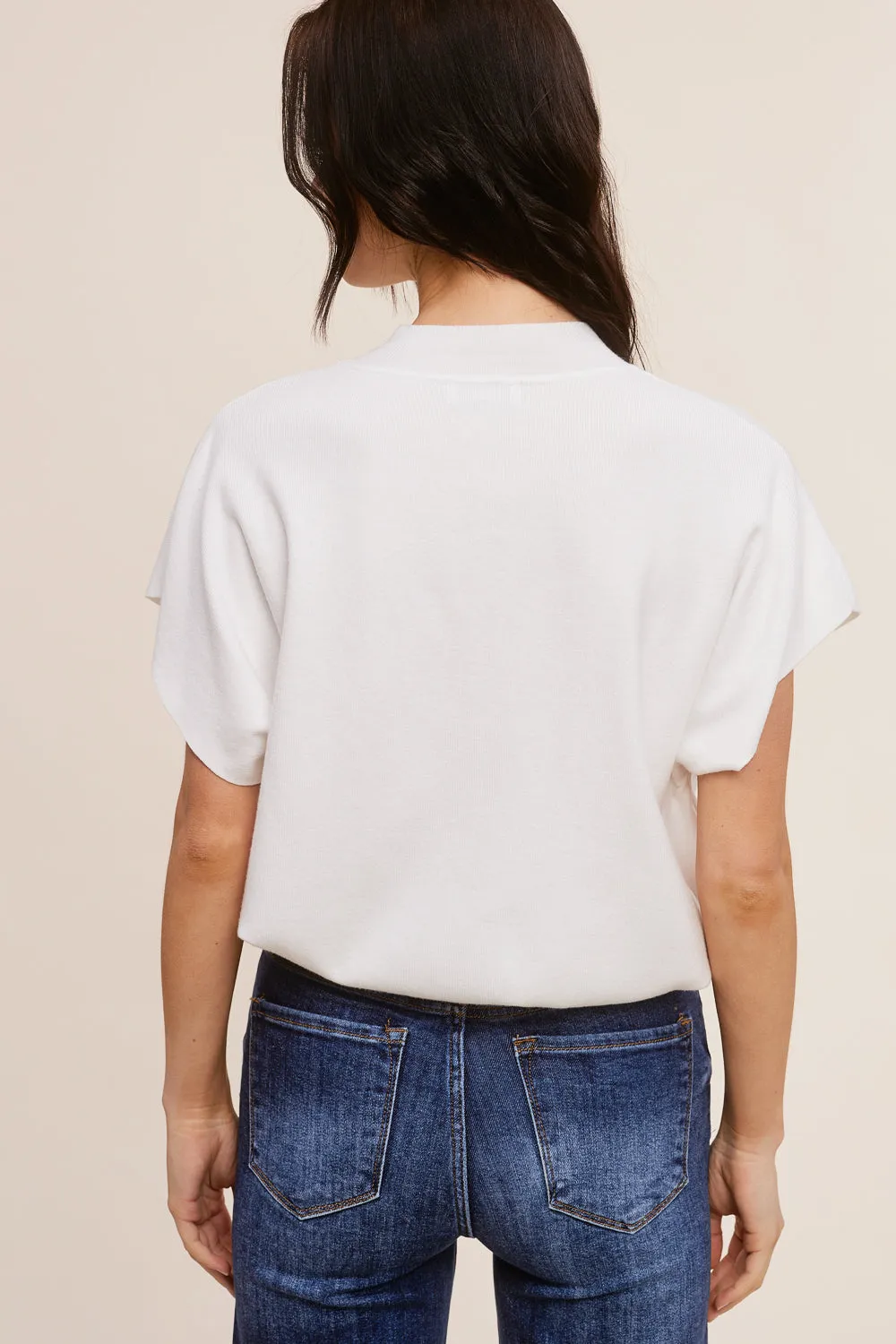 White Mock Neck Short Sleeve