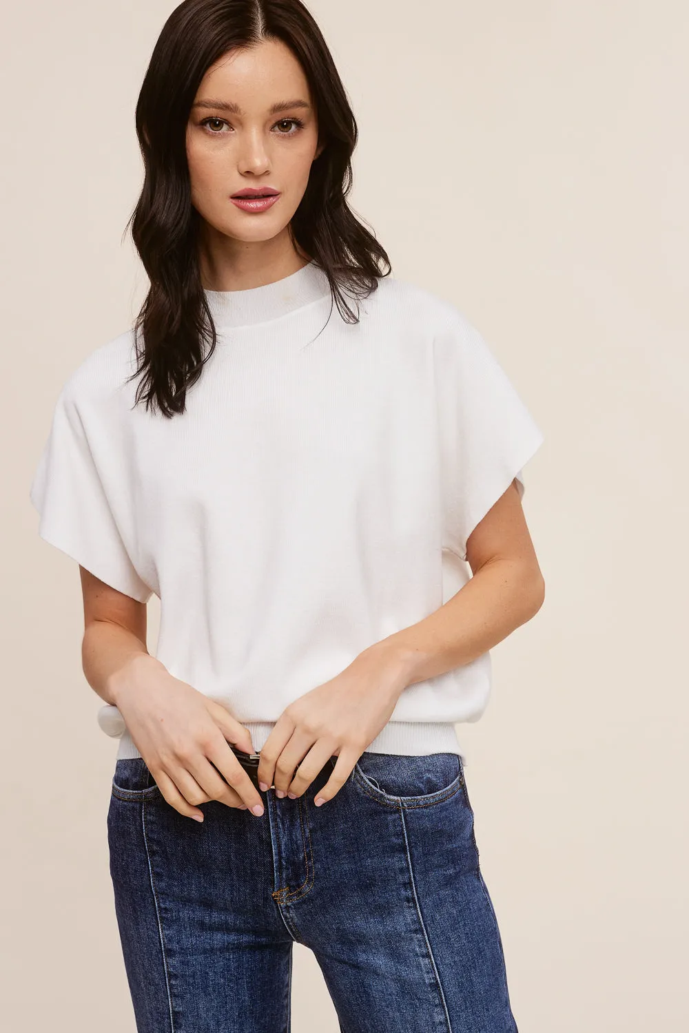 White Mock Neck Short Sleeve