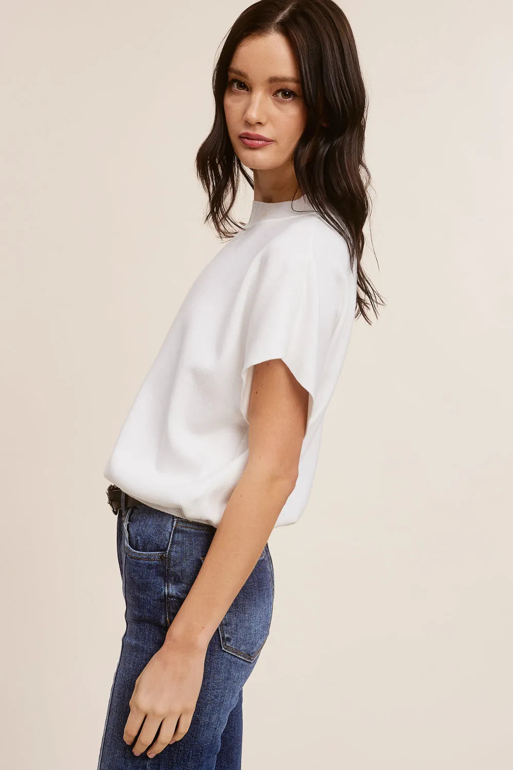 White Mock Neck Short Sleeve